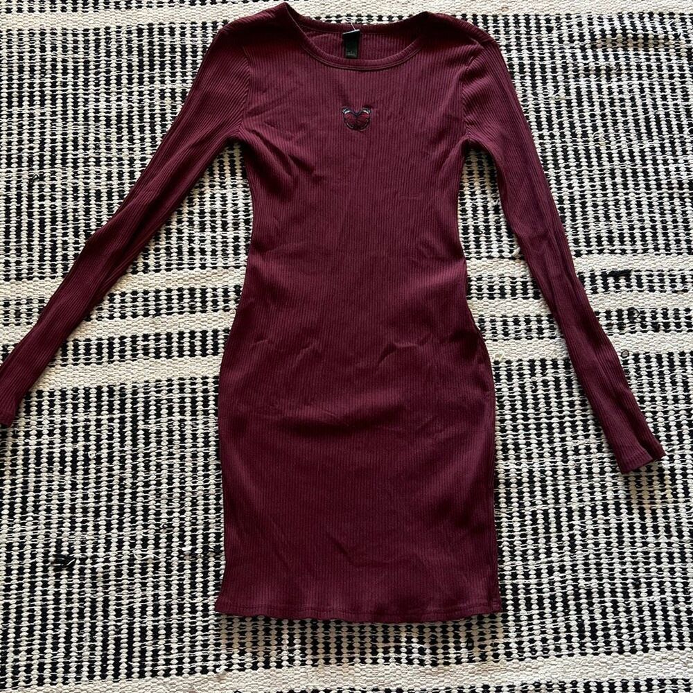 Wild fable size small burgundy long sleeve butterfly embroidered dress